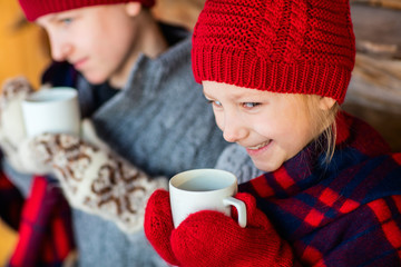 Wall Mural - Kids outdoors on winter