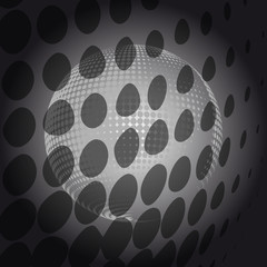 Wall Mural - Abstract globe dotted sphere, 3d halftone effect vector background. Black and white vector illustration.