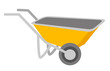 Yellow wheelbarrow vector cartoon illustration isolated on white background.