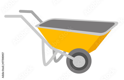 Fotografía Yellow wheelbarrow vector cartoon illustration isolated on white background