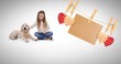 © vectorfusionart - Girl and pet dog with hearts and blank note on pegs