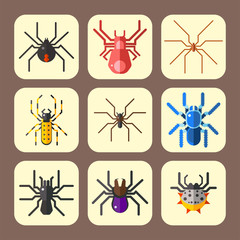 Wall Mural - Spider web silhouette arachnid fear graphic flat scary animal design nature insect danger horror halloween vector icon.