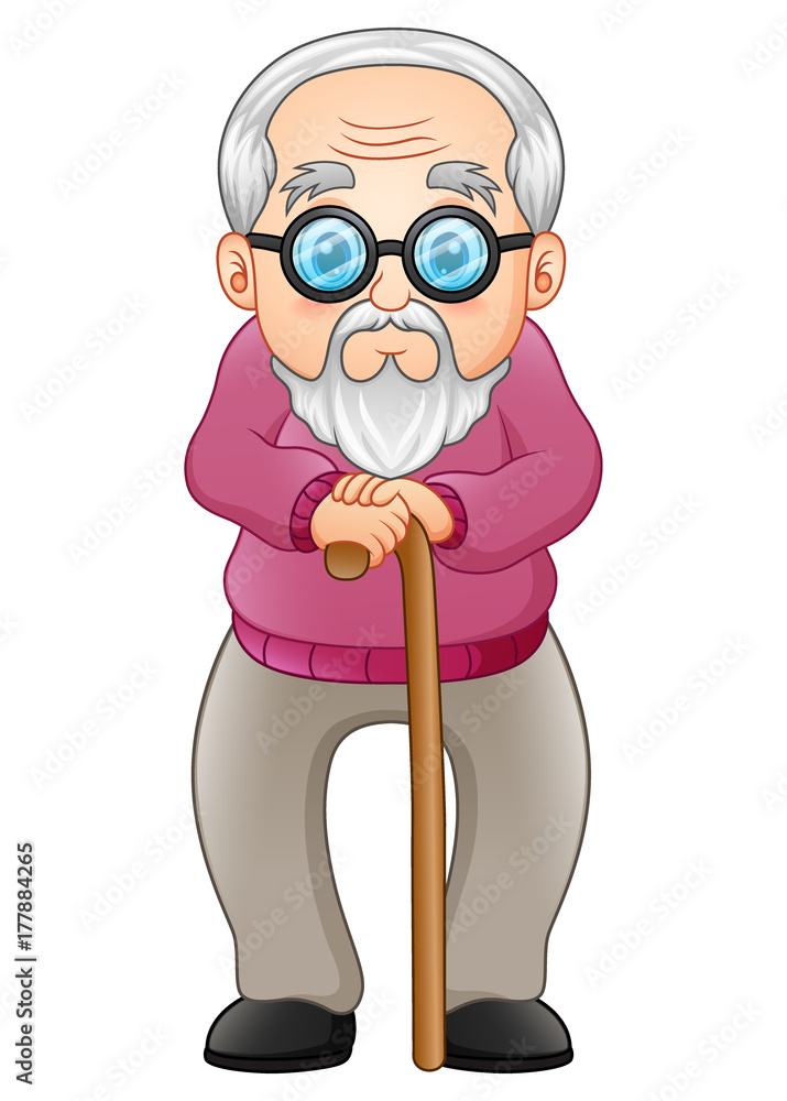 Old man with walking stick Stock Vector | Adobe Stock
