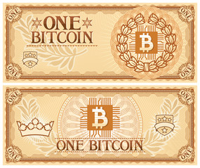 One Bitcoin abstract banknote