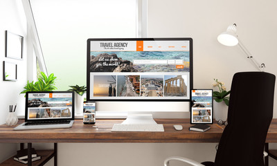 Wall Mural - window office desktop devices travel agency