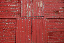 Graphic Close Up Photo Of Old Red Wooden Barn Patina Doors In The Country