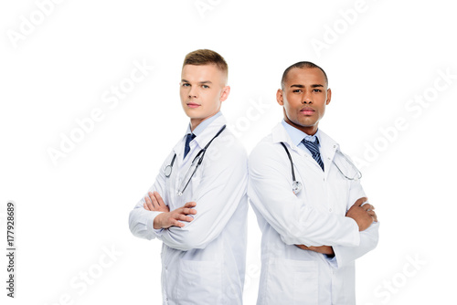Plakat męscy lekarze ze stetoskopami