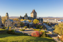 Frontenac Castle In Old Quebec City In The Beautiful Autumn Season