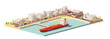 © Taras Livyy - Vector low poly oil depot and oil tanker ship