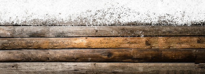 Christmas or New Year snowy vintage wooden table