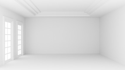 3D illustration white empty room