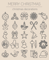 Wall Mural - christmas, new year holidays icon big set. flat style collection