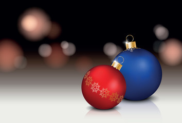 Wall Mural - vector realistic christmas still life with two colorful decorated baubles and space for your text