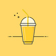 Yellow healthy smoothie in a plastic cup. Flat vector illustration. 