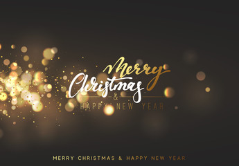 christmas background with golden lights bokeh. xmas greeting card.