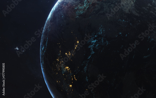Zdjęcie XXL Ziemia. Obraz głębokiej przestrzeni, fantasy science-fiction w wysokiej rozdzielczości, idealny do tapet i druku. Elementy tego obrazu dostarczone przez NASA