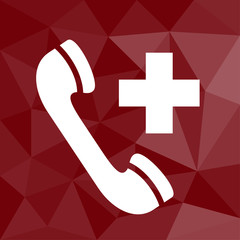 Canvas Print - Telefon - Notfall - Icon mit geometrischem Hintergrund rot