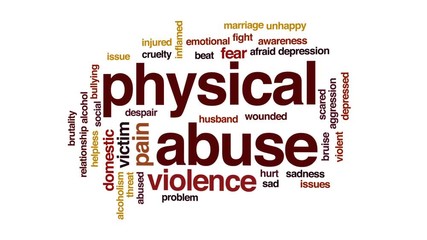 Sticker - Physical abuse animated word cloud, text design animation.