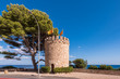 Observation tower on the rock in Miami Platja, Tarragona, Catalunya, Spain. Copy space for text.