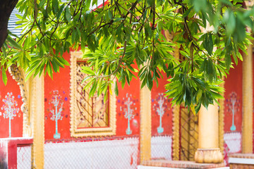  View of the courtyard of the Wat Sensoukaram temple in Louangphabang, Laos. Close-up.