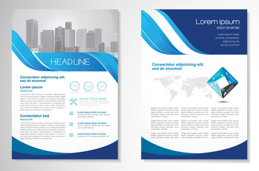 Template vector design for Brochure, Annual Report, Magazine, Poster, Corporate Presentation, Portfolio, Flyer, layout modern with  blue color size A4, Front and back, Easy to use and edit.