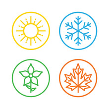 Seasons Set Colorful Icons - The Seasons - Summer, Winter, Spring And Autumn - Weather Forecast Sign.