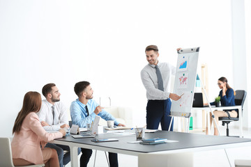 Wall Mural - Team of young managers discussing project in office