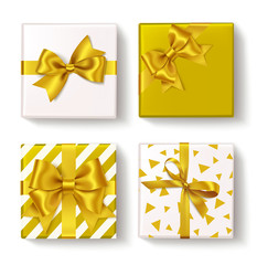 Wall Mural - set of decorative box with gold ribbons and golden bow for your design. new year holiday decoration.