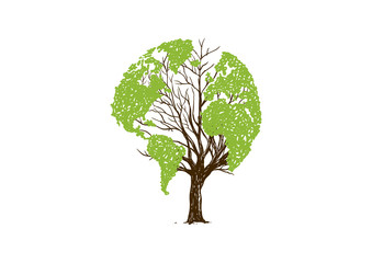 Wall Mural - tree world map