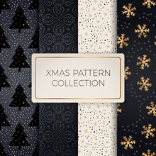 Set Of Simple Seamless Retro Gold Texture Christmas Patterns