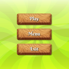 Wall Mural - vector cartoon style wooden buttons with text for game