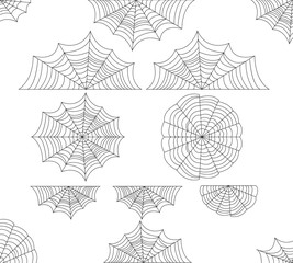 Spider web set. Halloween cobweb vector. Frame border and dividers. Scary design