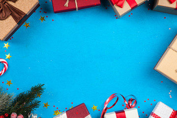 Wall Mural - Christmas presents on blue background