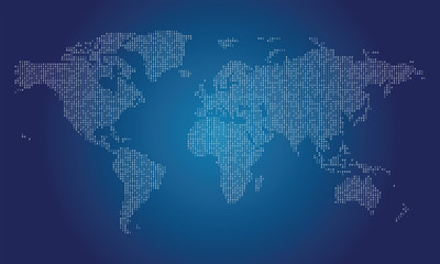 Sticker - World map made from binary data code