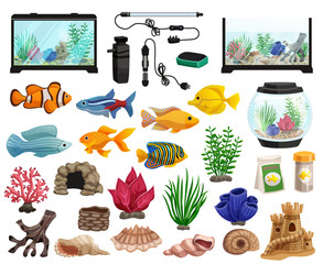 Wall Mural - Aquaristics And Aquarium Fishes Set 