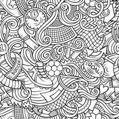  Cartoon cute doodles hand drawn Soccer seamless pattern