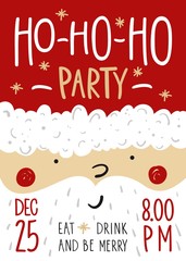 Wall Mural - Vector christmas party invitation with Santa Claus. Vector template with hand drawn xmas graphic.