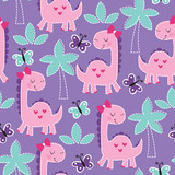 Fototapeta Dinusie - seamless purple dinosaur animal pattern vector illustration