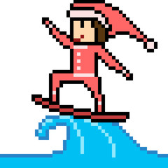 Wall Mural - vector pixel art santa surf