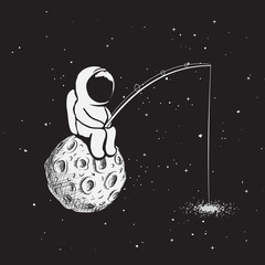 Wall Mural - astronaut with a fishing rod