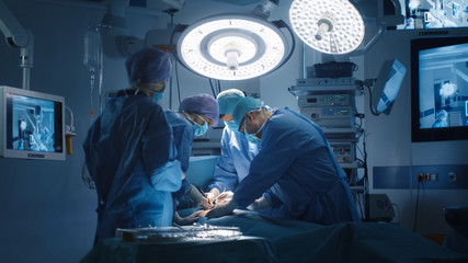 Medical Team Performing Surgical Operation in Modern Operating Room