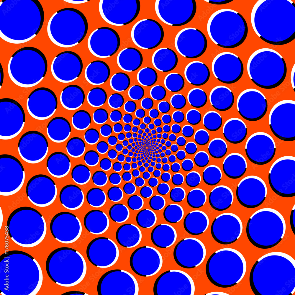 Blue circles on orange background optical illusion - obrazy, fototapety, plakaty 