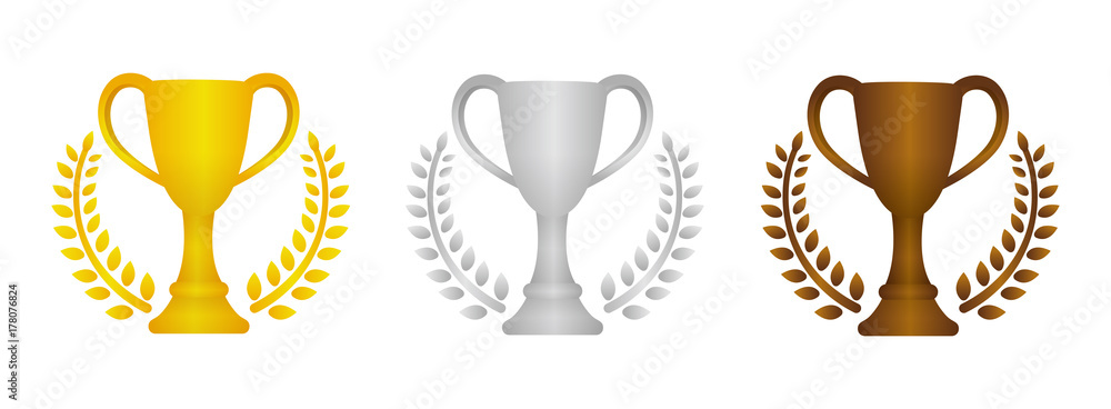 Trophy cup icon illustration set. gold/silver/bronze (from 1st place to 3rd place) 
 - obrazy, fototapety, plakaty 