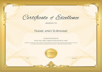 Luxury certificate template with elegant border frame, Diploma design for graduation or completion