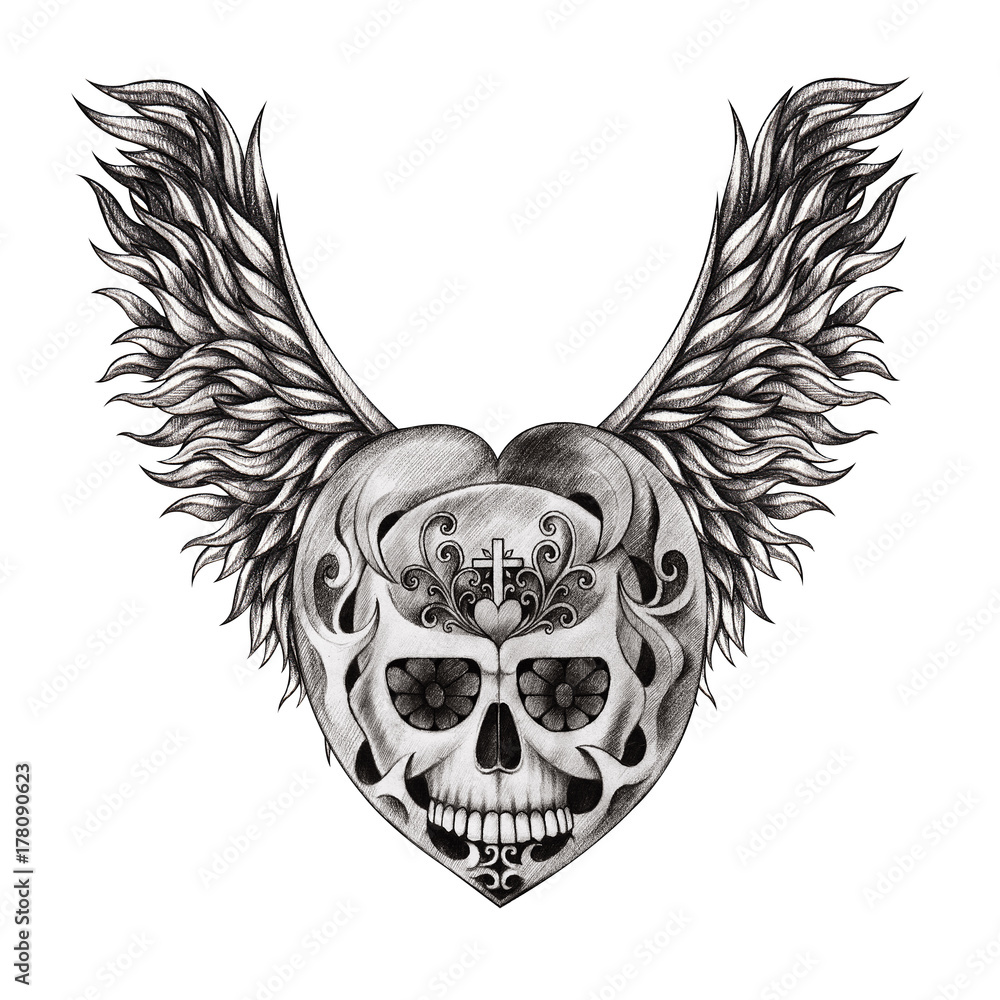pics Pencil Heart Drawings With Wings art design heart wings skull tattoo
