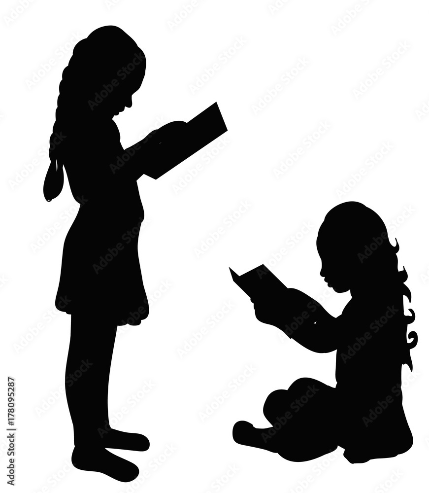 silhouette little girl reading a book Stock Illustration | Adobe Stock, image size:871x1000