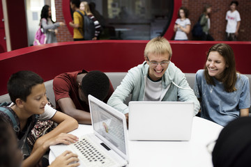 Wall Mural - students e-learning with a laptop