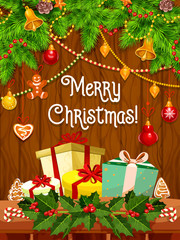 Wall Mural - Merry Christmas holidays vector greeting card