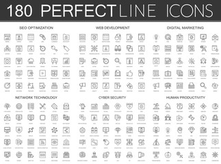 Aufkleber - 180 modern thin line icons set of seo optimization, web development, digital marketing, network technology, cyber security, human productivity.
