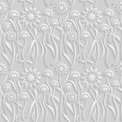 Wall Mural - Seamless 3D white pattern, natural  floral pattern, vector. Endless texture can be used for wallpaper, pattern fills, web page  background,  surface textures.